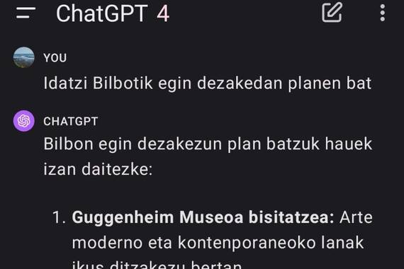 ChatGPT 4.0 bertsioa euskaraz berriketan, bikain