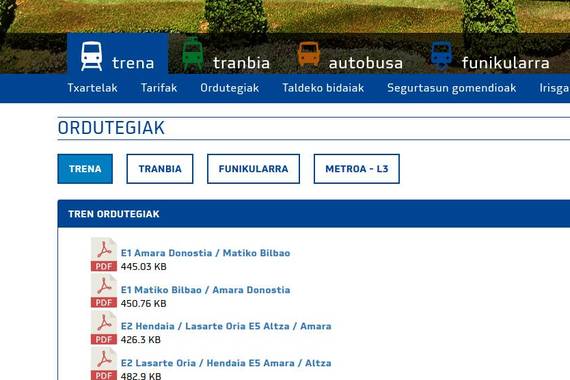 PDF erraldoi bat, Euskotrenen ordutegien ale historikoa