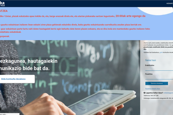 Ordezkagunea, EAEko hezkuntzako webgune funtsezko bat, larri dabil