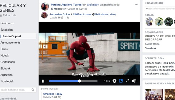 Facebook, film piratak ikusteko leku hori