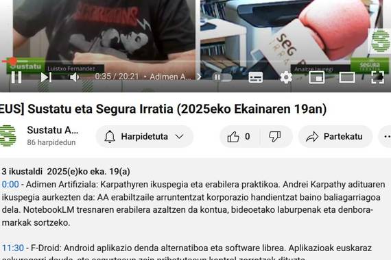 NotebookLM eta gure bideo hauen Youtubeko deskribapenak, arraozibide bat ilustratzeko