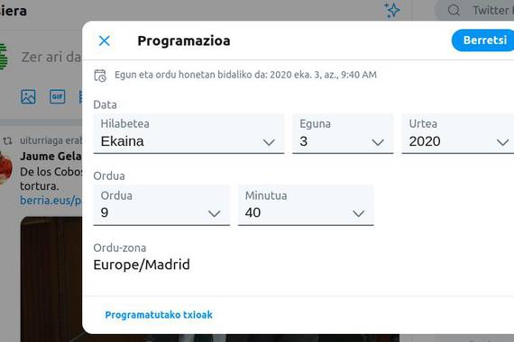 Txioak etorkizunerako programatu daitezke gaurdanik Twitterren