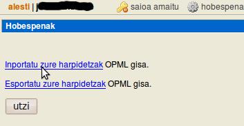 Alestin OPML inportatzeko