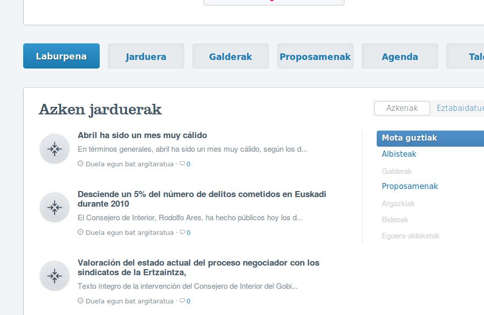 Irekia, albisteak edo jarduerak