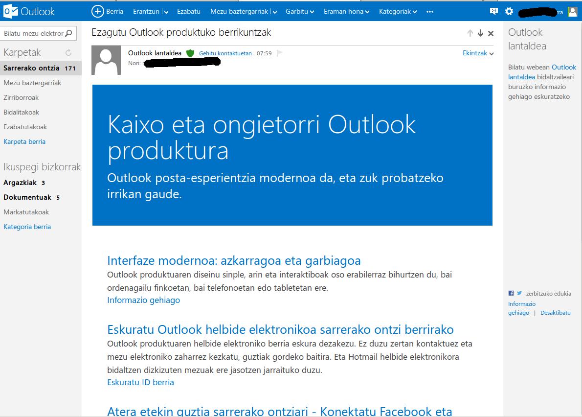 Outlook azalpenak euskaraz
