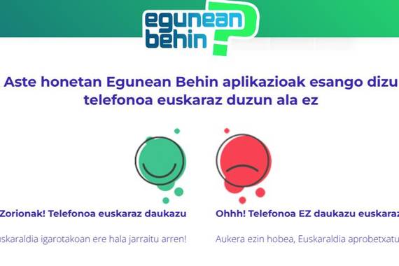 Aste honetan Egunean Behin aplikazioak esango dizu telefonoa euskaraz duzun ala ez