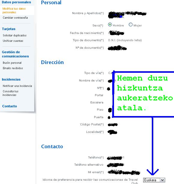 Travel euskaratzeko, hizkuntza aukeraketa