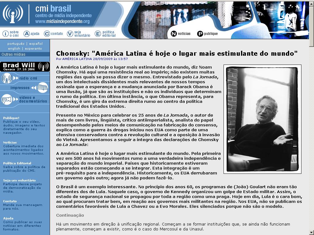 Noam Chomsky Brasilgo Indymedian