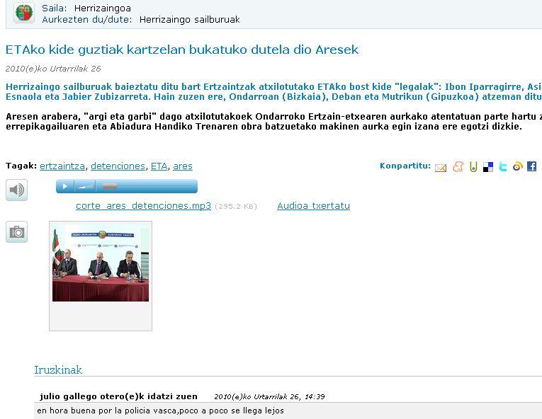 Irekia, euskarazko albistea