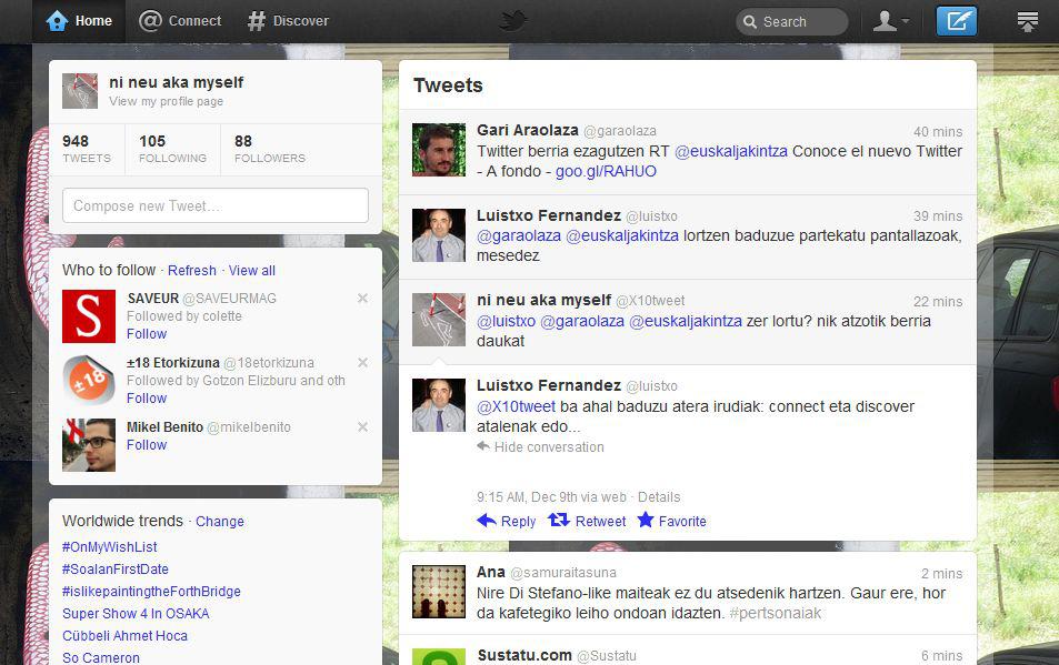 Twitter, Home berria