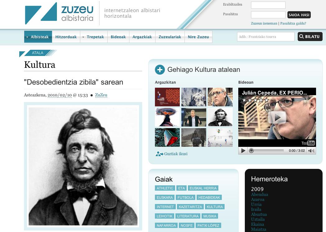 Desobedientzia zibila gunea, Zu Zeu.com webean