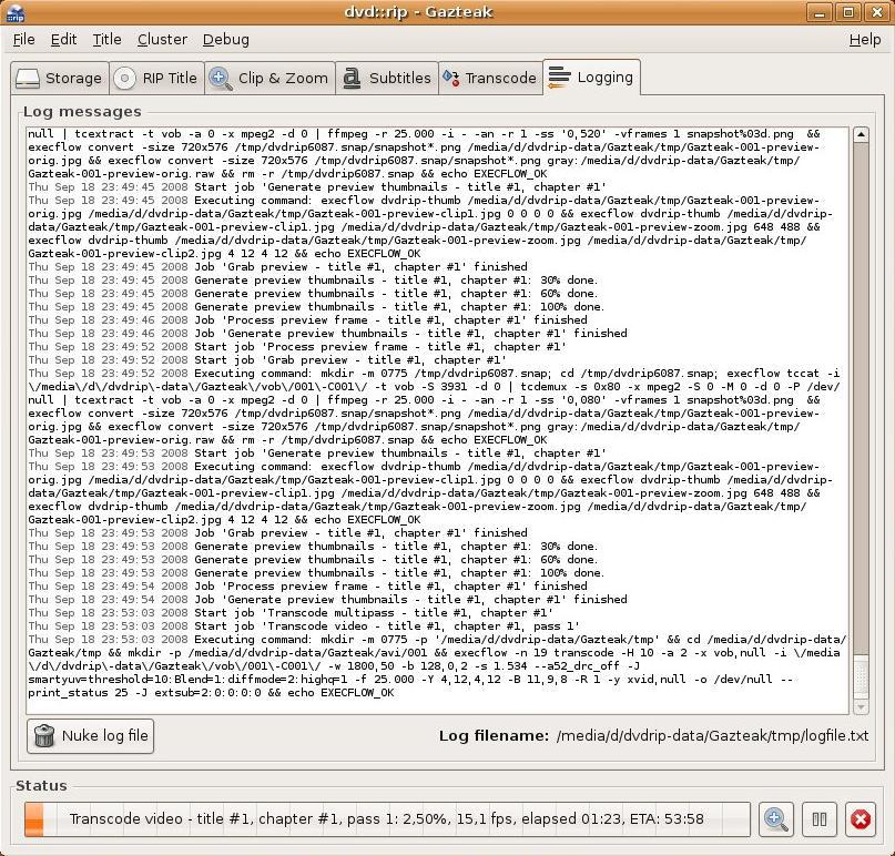 dvd::rip eskuliburua 6: Logging