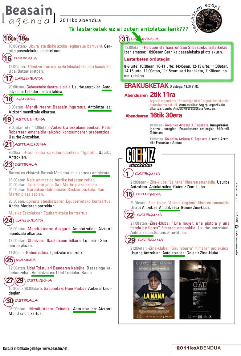 2011ko abenduko agenda