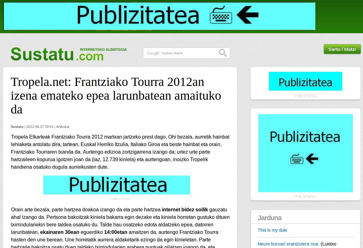 Publizitate tarteak Sustatun