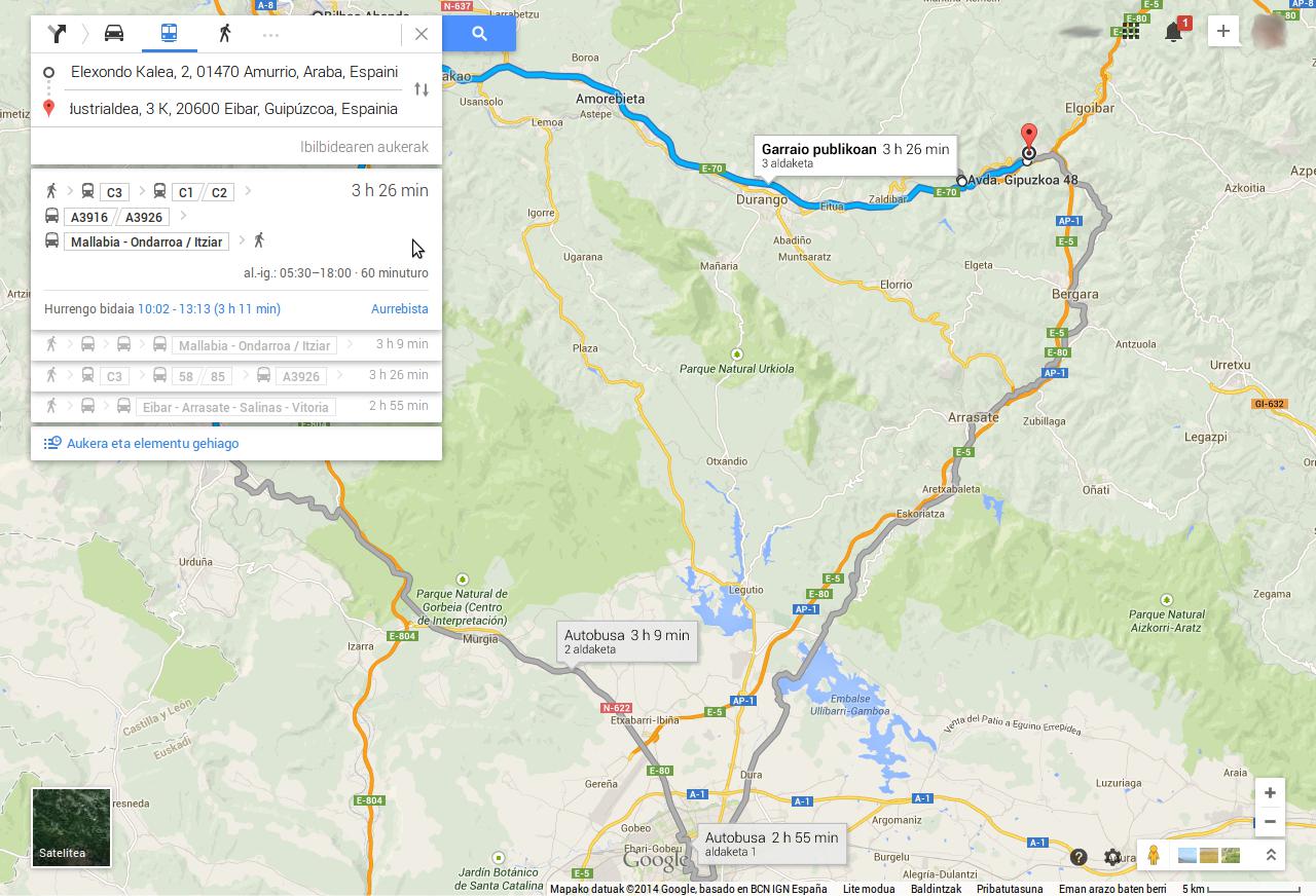 Google maps garraioa
