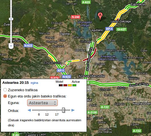Google Maps trafikoa egun jakin bateab
