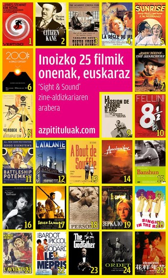 Inoizko 25 filmik onenak, euskarazko azpidatziekin