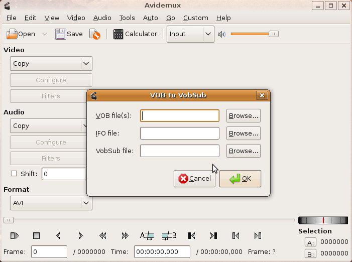 avidemux eskuliburua 1: VobSub erauzketa