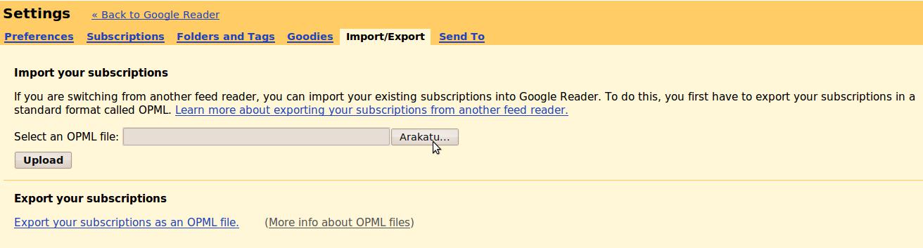 Google Reader, inportazioa egiten