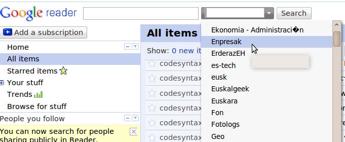 Google reader, karpeta bidezko irakurketa