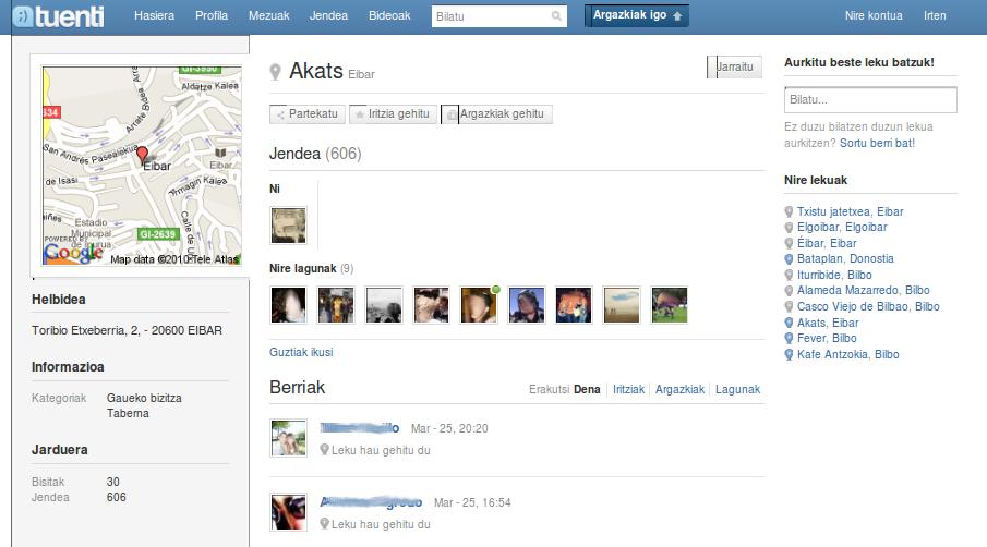 Tuenti Lekuak: Akats