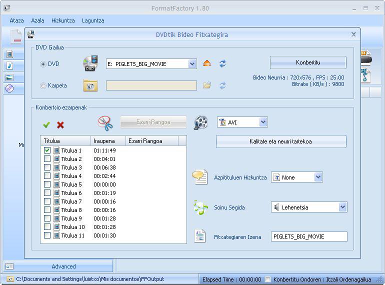Format Factory: DVDtik bideoa erauzten