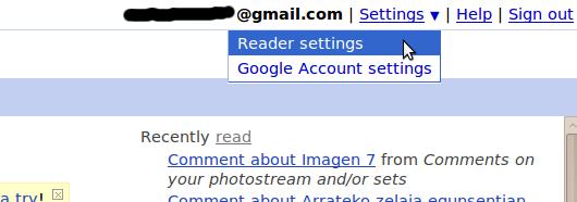 Feed inportazioa Google Readerrera