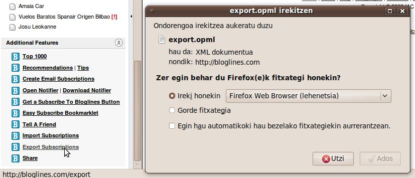 Jarioak Bloglinesetik exportatzeko