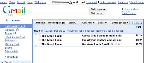 Gmail euskaraz