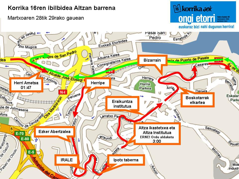 Korrika 16 Altzan - ibilbidea eta kilometro-aldaketak