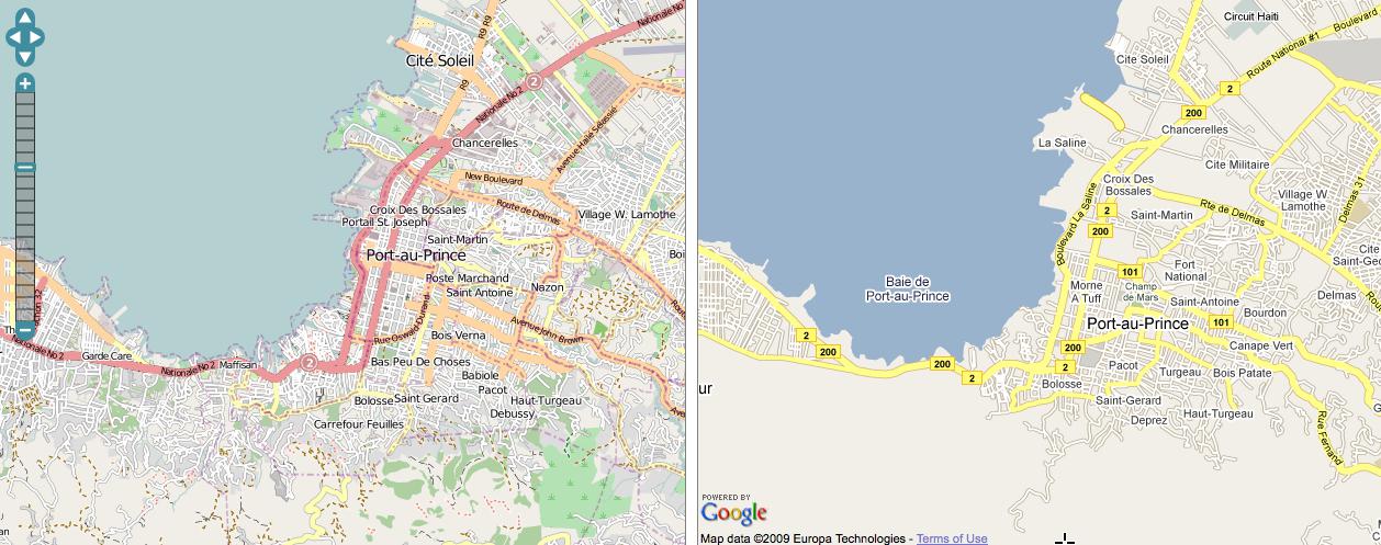 Port-au-Prince OSMn eta GMaps-en