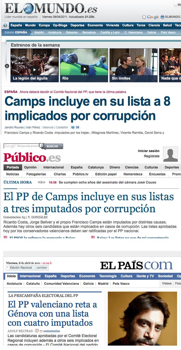 Espainiako egunkariak eta Camps