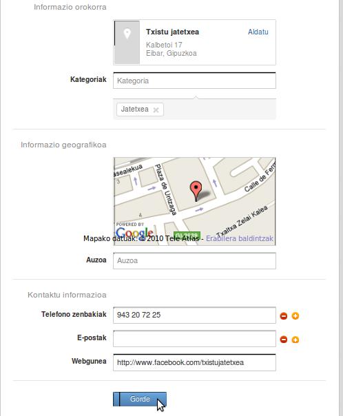 Lekua gehitzeko pantaila Tuentin