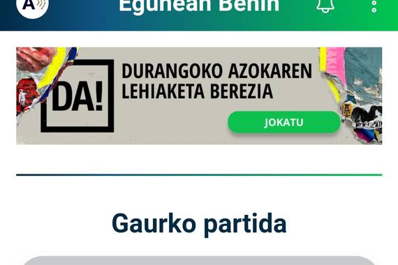 Lehiaketa bikoitza Egunean Behinen: jokatu 2. partida Durangoko Azokarekin