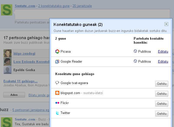 Buzz eta Twitter lotzeko
