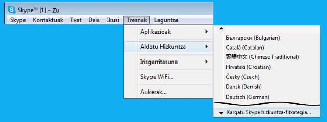 Skype nola euskaratu