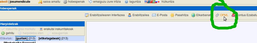 Alestin OPML fitxategia gehitzeko