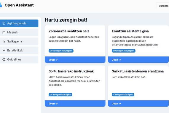 OpenAssistant txat adimentsua euskaraz trebatzeko aukera
