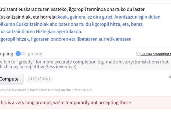 Euskarazko testu sorkuntza automatikoa, Bloom adimen artifizialeko tresnarekin