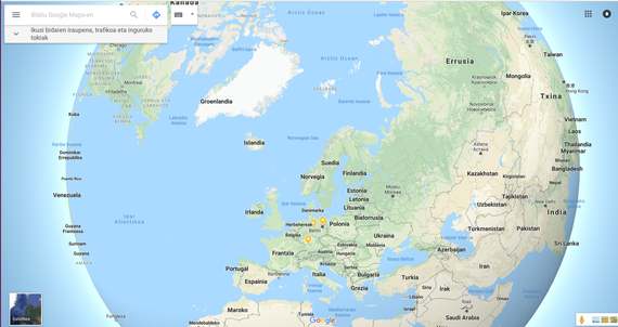 Egin zoom kanpora Google Maps-en eta ihes egin Mercator proiekziotik