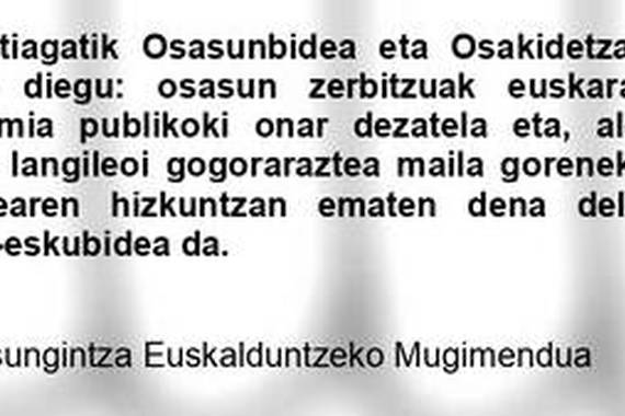 Aintzat taldeak osasun arreta euskaraz emateko eskatu du, Covid-19 pandemian ere