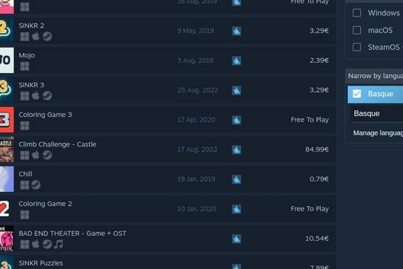 Euskarazko jokoen bilaketa erraztu du Steam plataformak