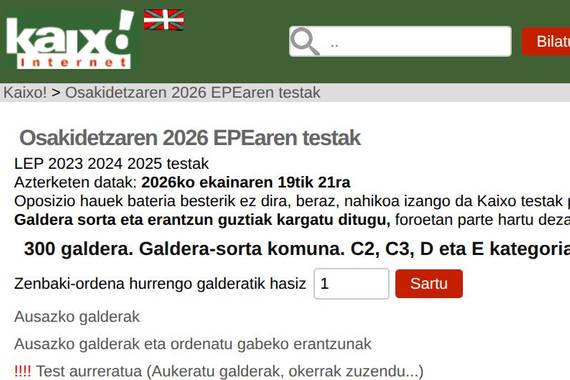 Osakidetzaren EPErako milioika test egingo dira Kaixo atarian