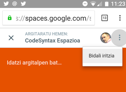 Spaces mugikorrean, baina nabigatzailearekin