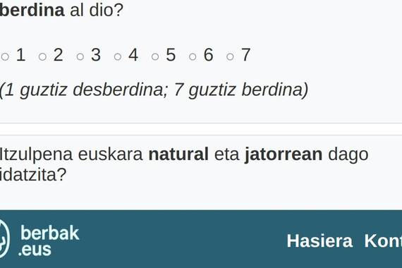 Berbak.eus, txioen itzulpen automatikoa ebaluatzeko tresna