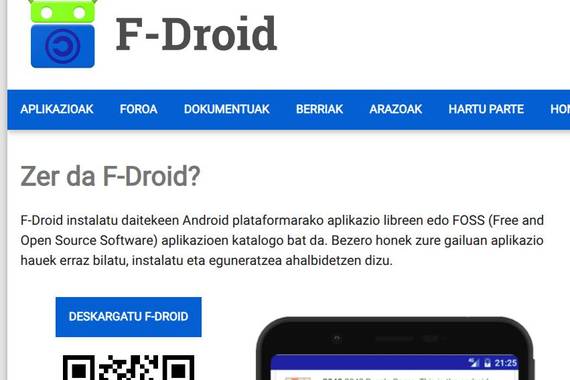 F-Droid aplikazioak jaisteko webgunea, euskaraz