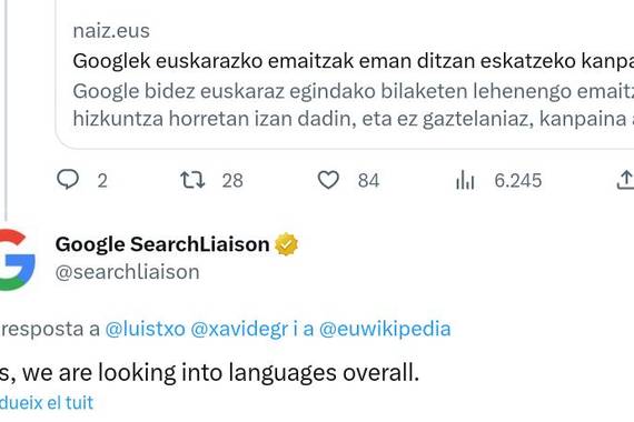 Google hizkuntza txikien emaitzak diskriminatzen bilaketetan
