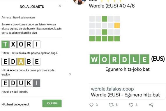 Wordle modako jokoa euskaratu dute