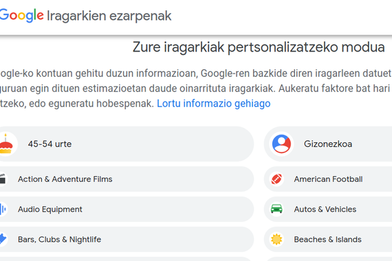 Zer daki Googlek gutaz? Esteka batean erakusten digu