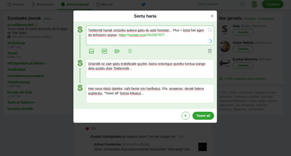 Txio-hariak sortzeko aukera berria gaitu du Twitterrek